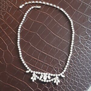 Sherman Vintage Rhinestone Choker Silver Tone Necklace 15.5 Inches